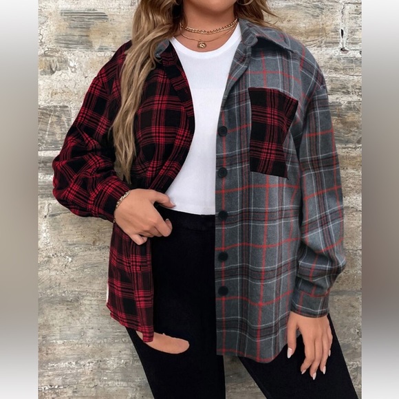 Classic Elegant Plus Size Plaid Button Down Shirt Top Blouse - Picture 7 of 16